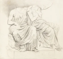 Studie von zwei kopflosen klassischen Statuen